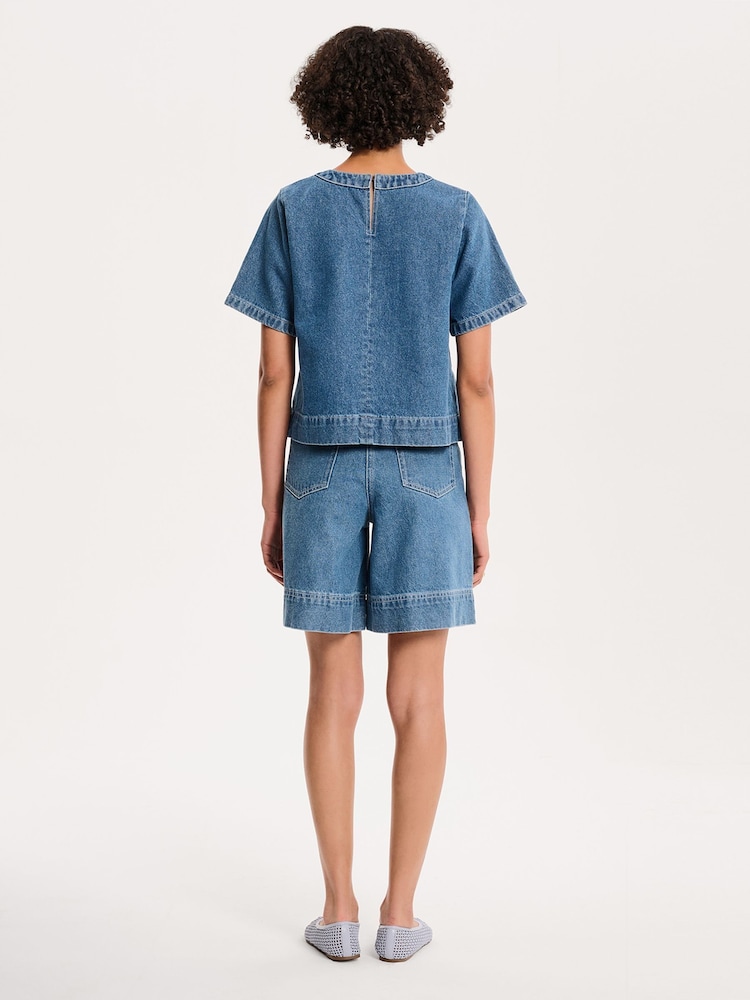 Omnes Blue Cally 100% Cotton Cross-Stitched Embroidered Denim Blouse - Image 2 of 5