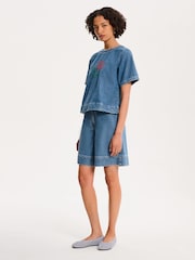Omnes Blue Cally 100% Cotton Cross-Stitched Embroidered Denim Blouse - Image 3 of 5