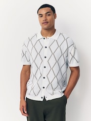Ecru Argyle Knitted Button Through Shirt - Image 1 of 7