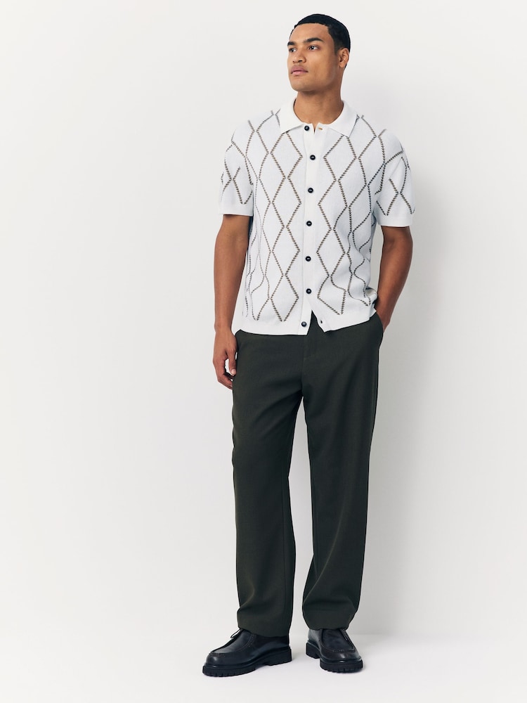 Ecru Argyle Knitted Button Through Shirt - Image 2 of 7