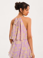 Omnes Purple Cleo Halterneck Tiered Chiffon Floral Maxi Dress - Image 4 of 5