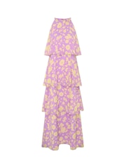 Omnes Purple Cleo Halterneck Tiered Chiffon Floral Maxi Dress - Image 5 of 5