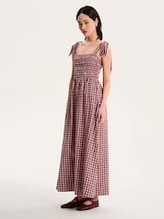 Omnes 100% Cotton Dixie Shirred Strappy Gingham Maxi Dress - Bild 1 von 4
