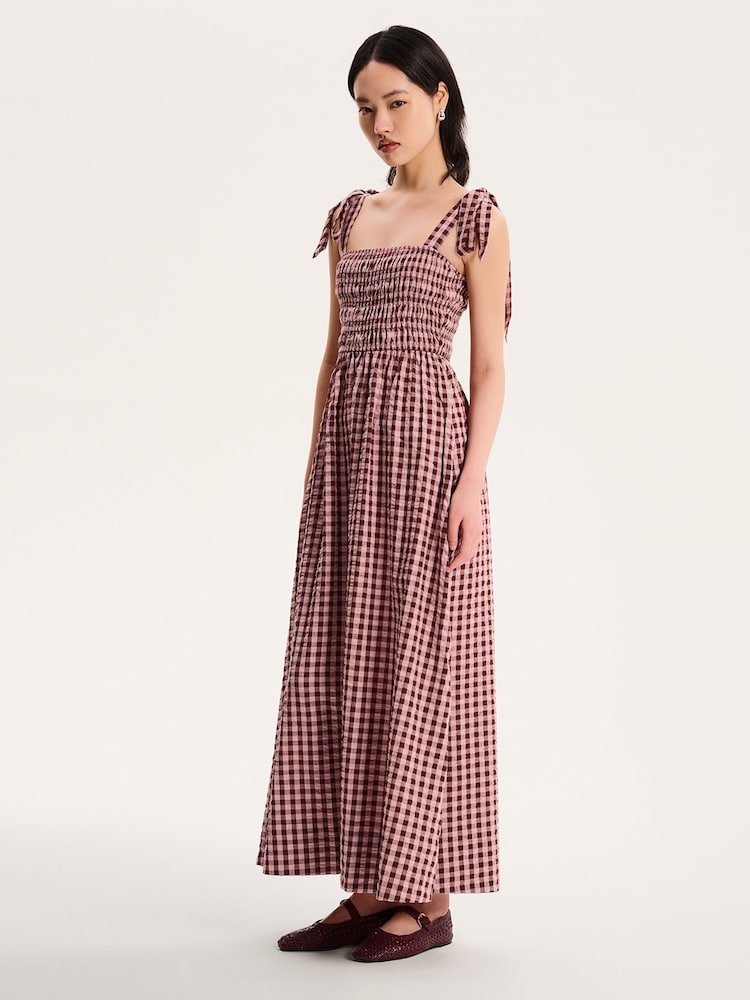 Omnes 100% Cotton Dixie Shirred Strappy Gingham Maxi Dress - Bild 1 von 4