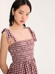 Omnes 100% Cotton Dixie Shirred Strappy Gingham Maxi Dress - Bild 2 von 4