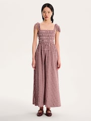 Omnes 100% Cotton Dixie Shirred Strappy Gingham Maxi Dress - Bild 4 von 4