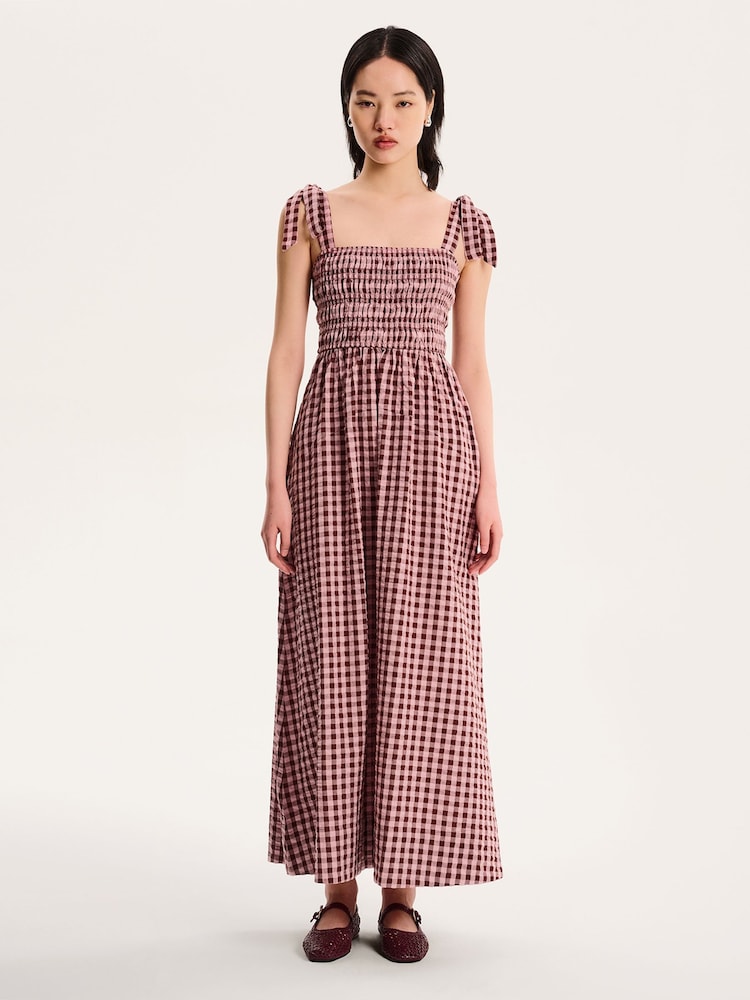 Omnes 100% Cotton Dixie Shirred Strappy Gingham Maxi Dress - Bild 4 von 4