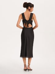 Omnes Black Maizie Tie Back Lace Trim Midi Slip Dress - Image 2 of 6