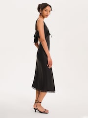 Omnes Black Maizie Tie Back Lace Trim Midi Slip Dress - Image 3 of 6