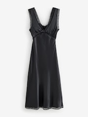 Omnes Black Maizie Tie Back Lace Trim Midi Slip Dress - Image 5 of 6