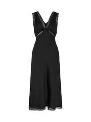 Omnes Black Maizie Tie Back Lace Trim Midi Slip Dress - Image 6 of 6