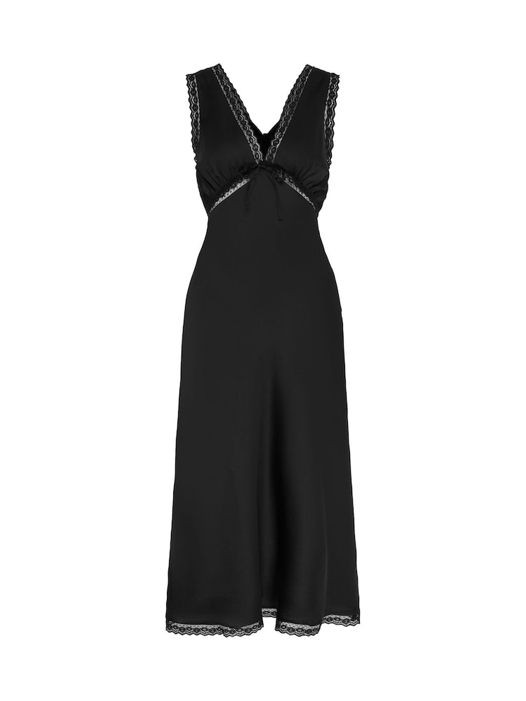 Omnes Black Maizie Tie Back Lace Trim Midi Slip Dress - Image 6 of 6