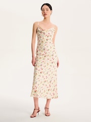 Omnes Yellow Belle Cowl Detail Tie Back Floral Midi Dress - Image 1 of 4
