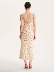 Omnes Yellow Belle Cowl Detail Tie Back Floral Midi Dress - Image 3 of 4
