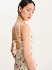 Omnes Yellow Belle Cowl Detail Tie Back Floral Midi Dress - Image 4 of 4