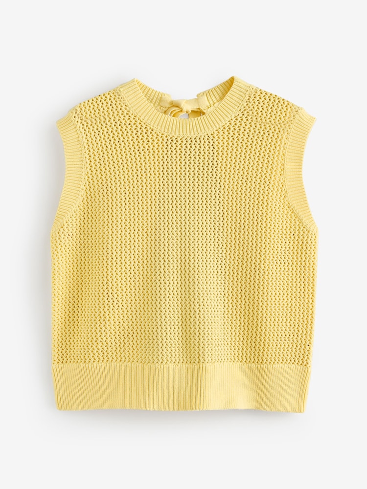 Omnes Yellow Effie 100% Cotton Corchet Weave Open Back Tank - Image 2 of 2