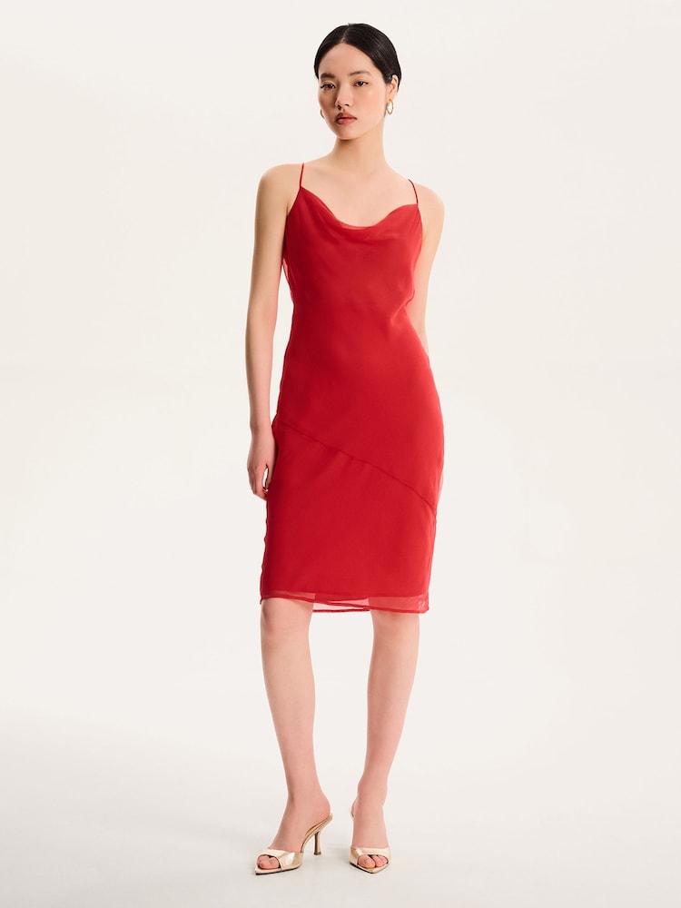 Omnes Red Kiki Strappy Chiffon Cowl Neck Mini Dress - Image 1 of 4