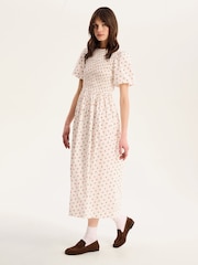 Weiß - Omnes Terri 100% Cotton Shirred Puff Sleeve Floral Midi Dress - Bild 2 von 4