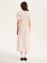 Weiß - Omnes Terri 100% Cotton Shirred Puff Sleeve Floral Midi Dress - Bild 3 von 4