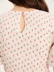 Weiß - Omnes Terri 100% Cotton Shirred Puff Sleeve Floral Midi Dress - Bild 4 von 4