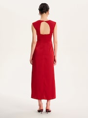 Omnes Red Marin V-Neck Front Twist Satin Midi Dress - Image 2 of 5