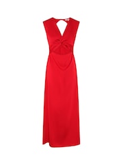 Omnes Red Marin V-Neck Front Twist Satin Midi Dress - Image 5 of 5