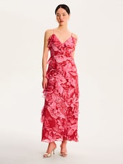 Omnes Red Missy Ruffle Chiffon Maxi Floral Dress - Image 1 of 3