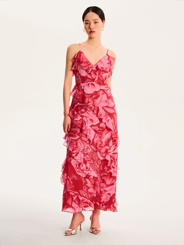 Omnes Red Missy Ruffle Chiffon Maxi Floral Dress - Image 1 of 3