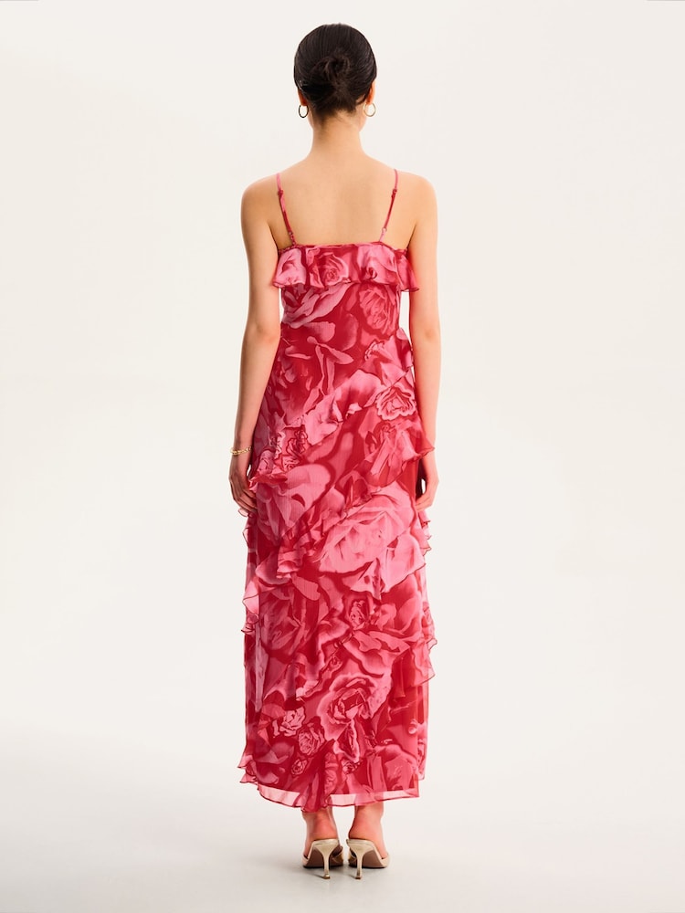 Omnes Red Missy Ruffle Chiffon Maxi Floral Dress - Image 2 of 3