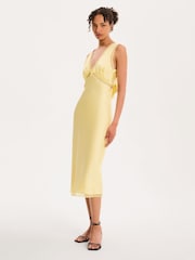 Omnes Yellow Maizie Tie Back Lace Trim Midi Slip Dress - Image 1 of 4