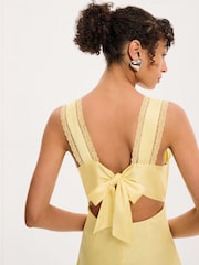 Omnes Yellow Maizie Tie Back Lace Trim Midi Slip Dress - Image 3 of 4