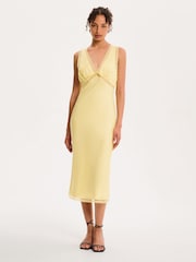 Omnes Yellow Maizie Tie Back Lace Trim Midi Slip Dress - Image 4 of 4