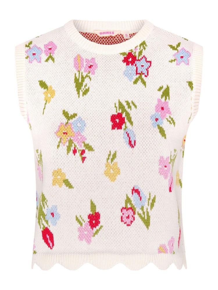 Omnes Cream Bibi 100% Cotton Floral Knitted Vest - Image 1 of 1