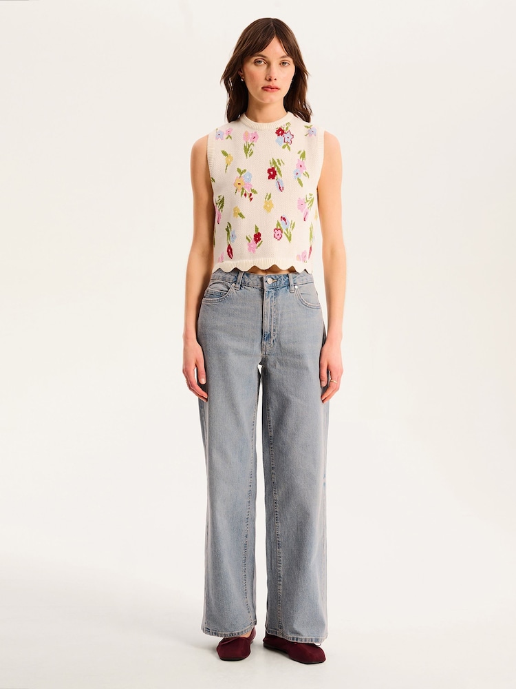 Omnes Cream Bibi 100% Cotton Floral Knitted Vest - Image 1 of 5 Omnes Cream Bibi 100% Cotton Floral Knitted Vest - Image 1 of 5