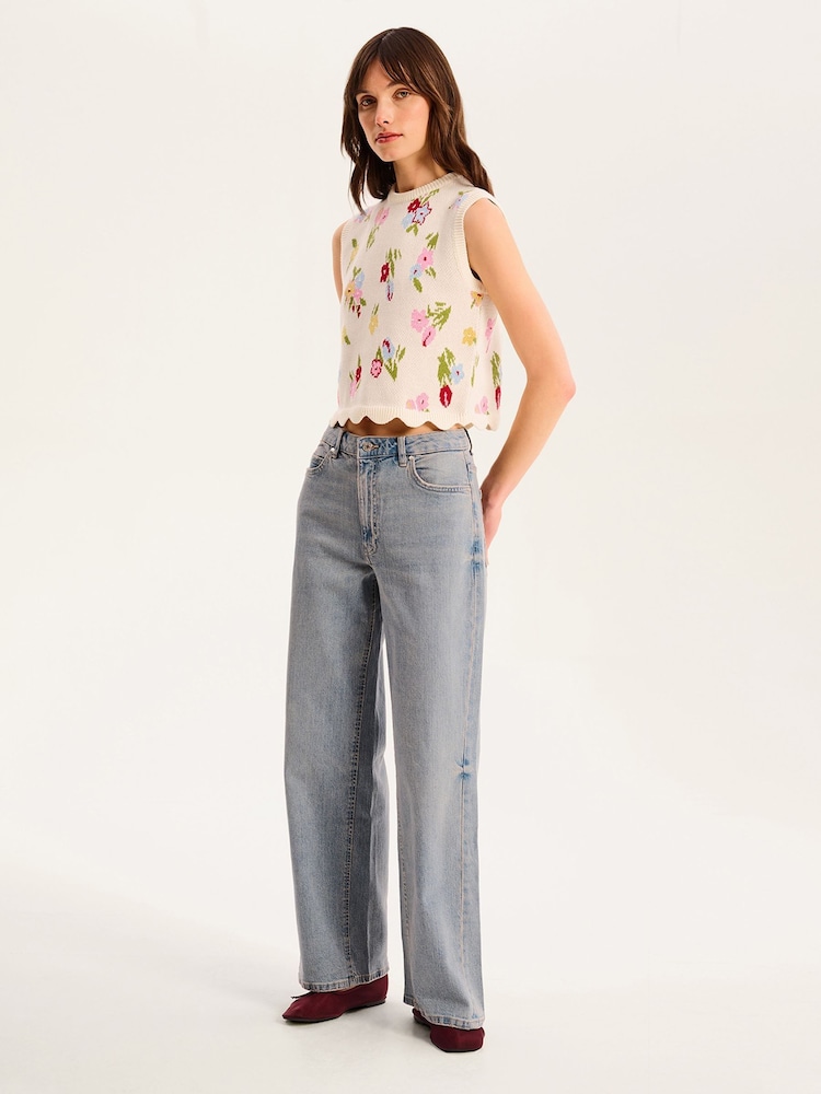 Omnes Cream Bibi 100% Cotton Floral Knitted Vest - Image 2 of 5