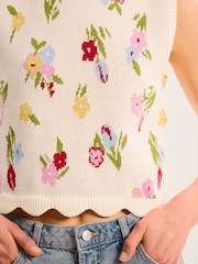 Omnes Cream Bibi 100% Cotton Floral Knitted Vest - Image 4 of 5