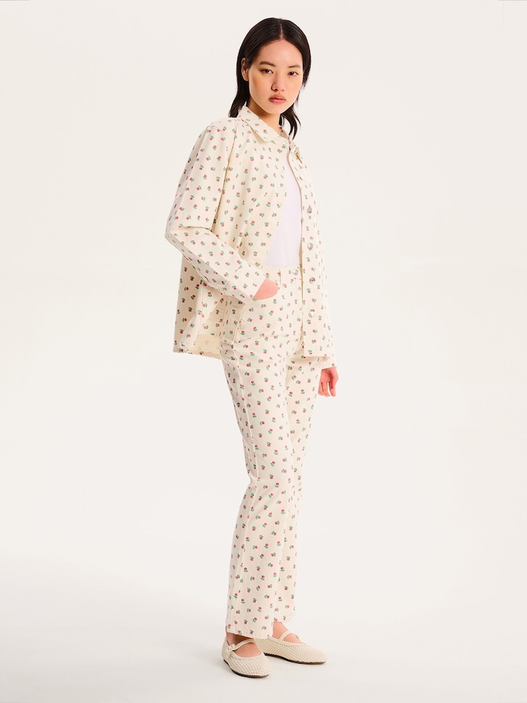 Omnes White Sarah Jane 100% Cotton Cropped Flare Rose Print Jeans - Image 2 of 5