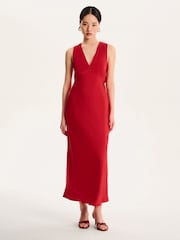 Omnes Red Nova Tie Back Midi Floral V-Neck Dress - Image 1 of 5