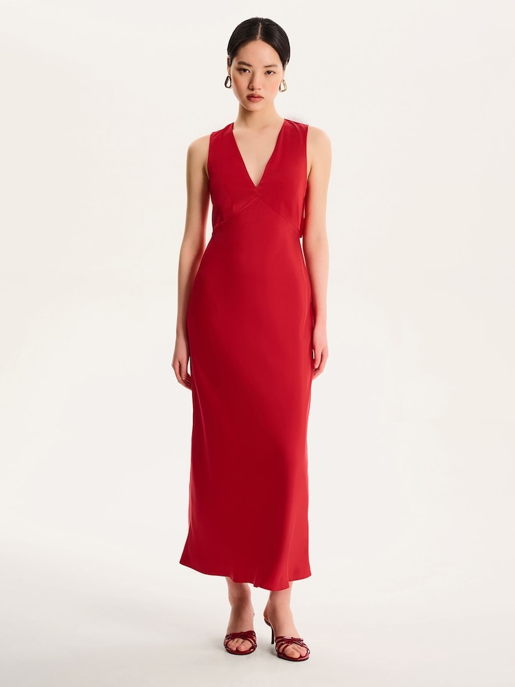 Omnes Red Nova Tie Back Midi Floral V-Neck Dress - Image 1 of 5