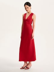 Omnes Red Nova Tie Back Midi Floral V-Neck Dress - Image 2 of 5