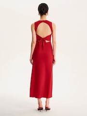 Omnes Red Nova Tie Back Midi Floral V-Neck Dress - Image 3 of 5