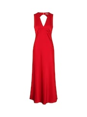 Omnes Red Nova Tie Back Midi Floral V-Neck Dress - Image 5 of 5