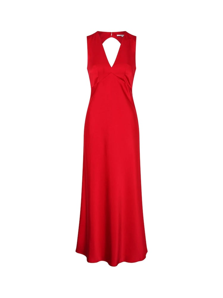 Omnes Red Nova Tie Back Midi Floral V-Neck Dress - Image 5 of 5