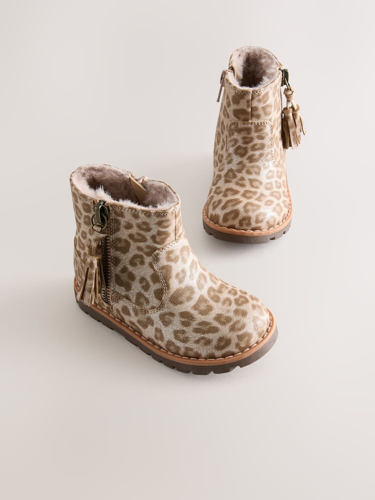 Animal Shimmer Wide Fit (G) Chelsea Zip Tassel Ankle Boots - Image 1 of 5 Animal Shimmer Wide Fit (G) Chelsea Zip Tassel Ankle Boots - Image 1 of 5