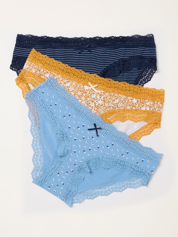 FatFace Blue 3 Pack of Lace Knickers - Image 1 of 3 FatFace Blue 3 Pack of Lace Knickers - Image 1 of 3