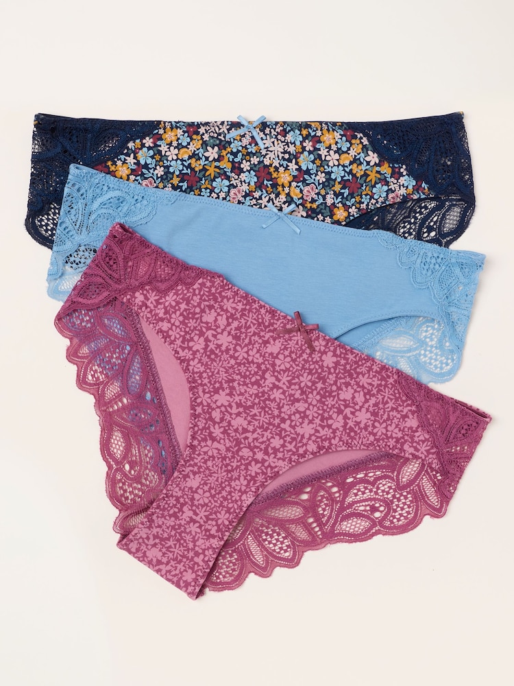 FatFace Blue 3 Pack of Brazillian Knickers - Image 1 of 3 FatFace Blue 3 Pack of Brazillian Knickers - Image 1 of 3