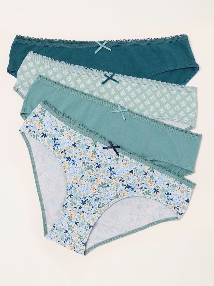 FatFace Green 4 Pack of Geo Floral Classic Knicker - Image 1 of 3 FatFace Green 4 Pack of Geo Floral Classic Knicker - Image 1 of 3