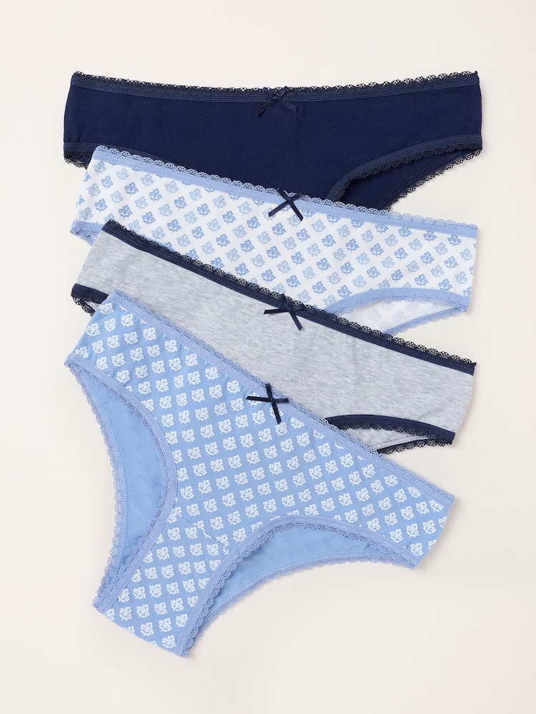 FatFace Blue 4 Pack of Geo Brazillian Knickers - Image 1 of 3 FatFace Blue 4 Pack of Geo Brazillian Knickers - Image 1 of 3