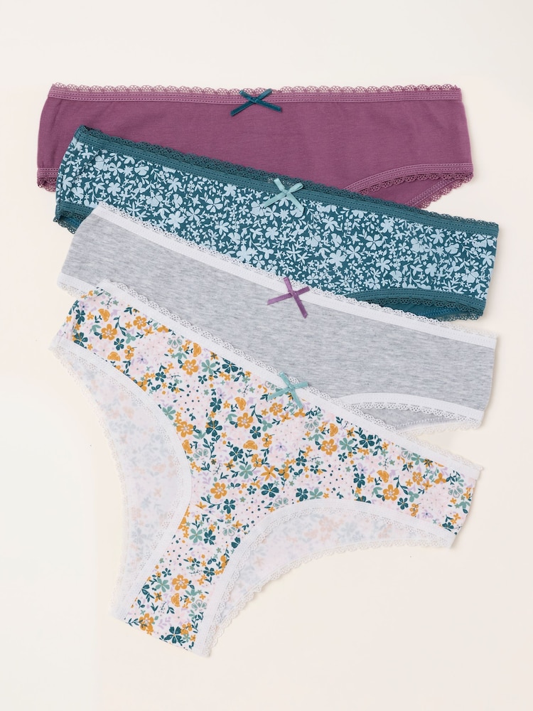 FatFace Purple 4 Pack of Floral Brazillian Knickers - Image 1 of 3