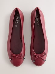 Red Round Toe Leather Ballerina Shoes - Image 1 of 5